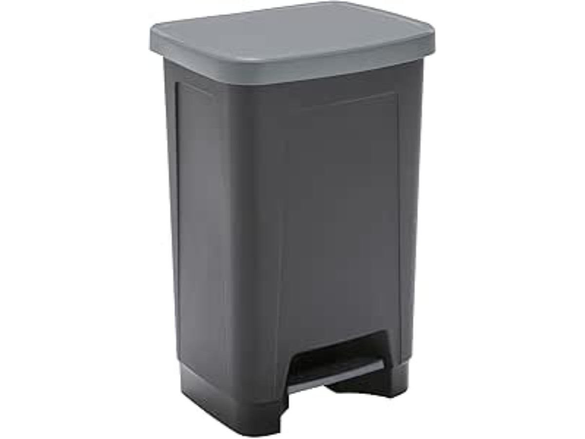 SUNDIS Step Bin, poubelle à pédale 50L, en plastique noir et gris