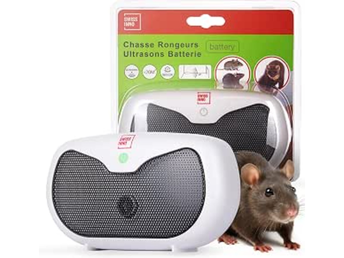 SWISSINNO Ultrasonic Mouse and Rat Repellent - 20 m², Battery Operated, 22-32 kHz