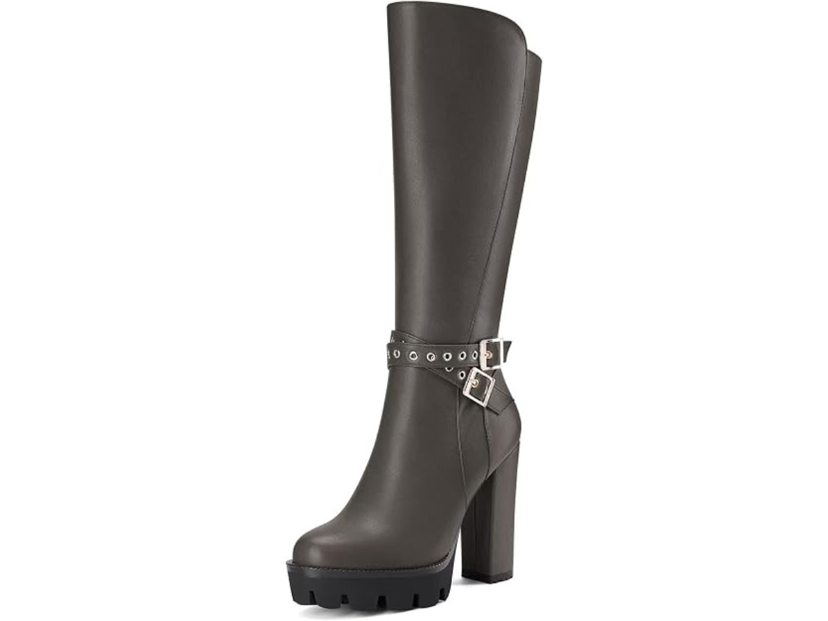 Castamere Women's Block Chunky High Heel Closed Round Toe Mid Calf Zipper Buckle Office Classic Boots