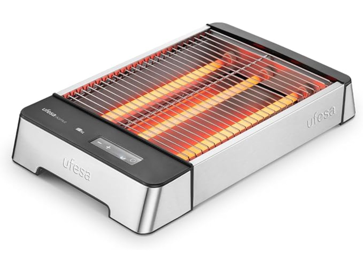 Ufesa Grille-Pain Plat Kamut, 1000W, 3 Résistances, Grille-Pain Horizontal, Acier Inoxydable, Taille XL pour 4 Tranches, 6 Niveaux, Écran Tactile, Réchauffer et Décongeler, Plateau
