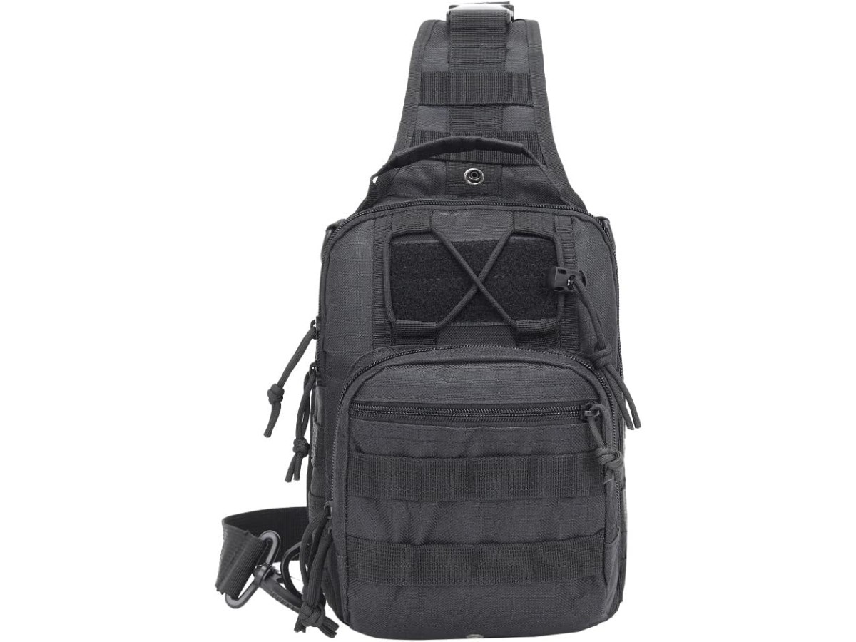 Tactical Shoulder Bag, Durable Nylon Molle System Crossbody Backpack with Multiple Pockets for Outdoor Activities Hiking