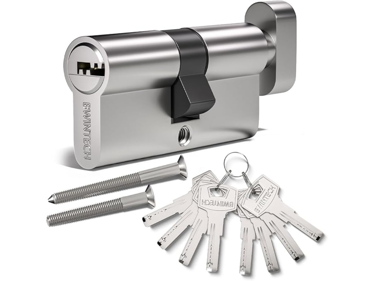 Bwintech 80mm(40T/40) Nickel Zinc Alloy European Cylinder Lock, Barrel Lock, Key with 8 Horizontal Dimple Keys