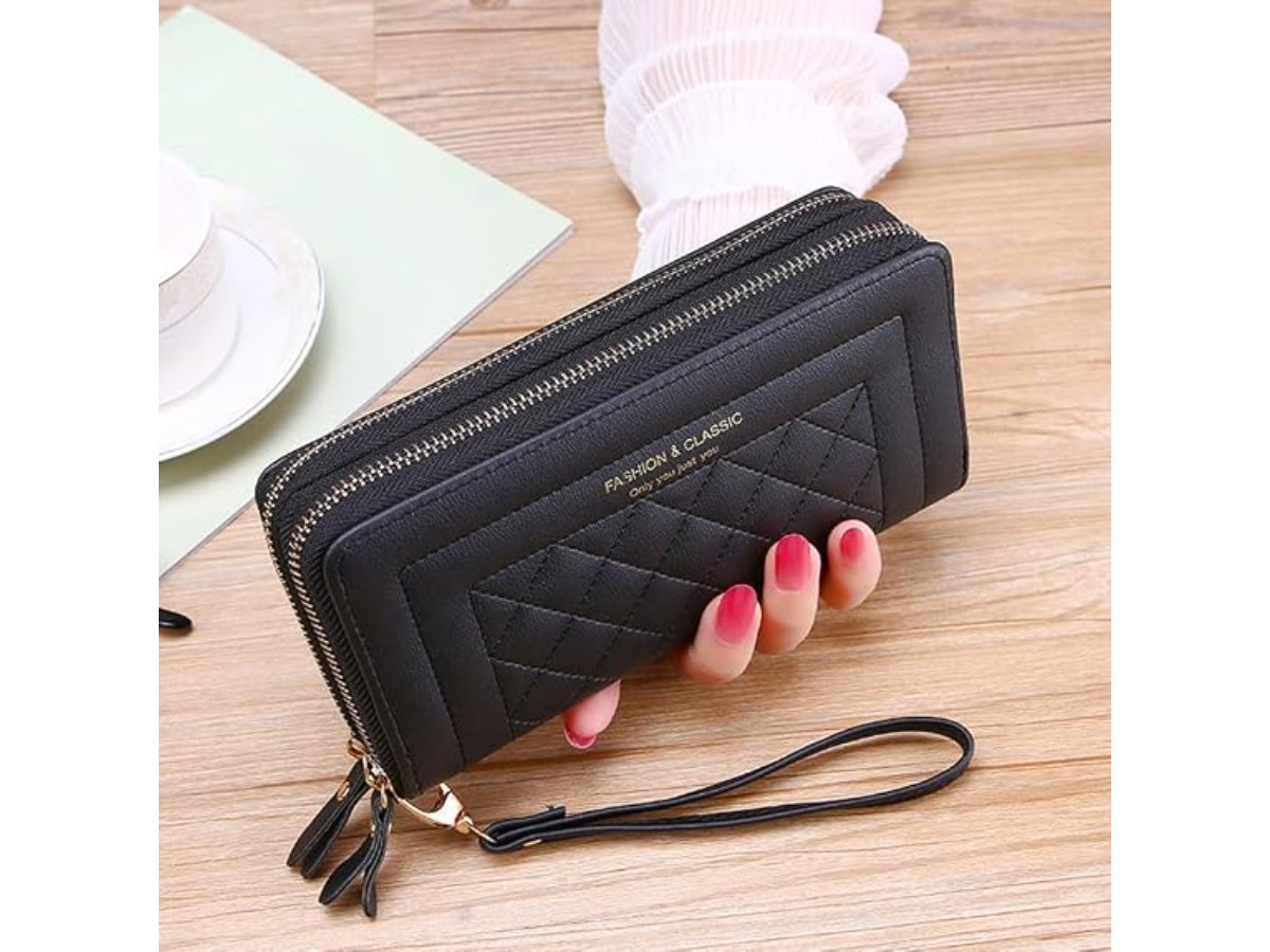 Long wallet for women with double zipper