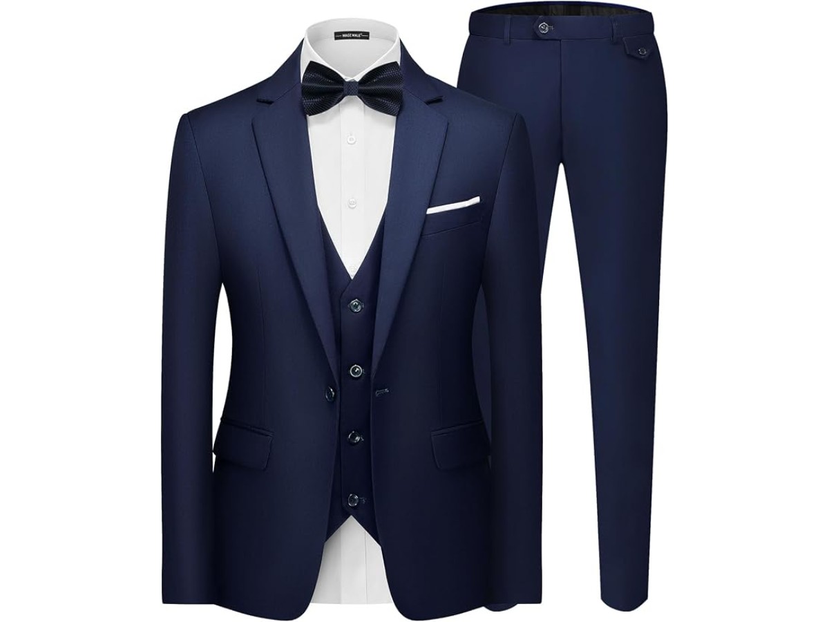 Men's 3-Piece Slim Fit Tuxedo Suit 1 Button Lapel Shawl Jacket Vest Trousers for Wedding Ceremony Prom Party