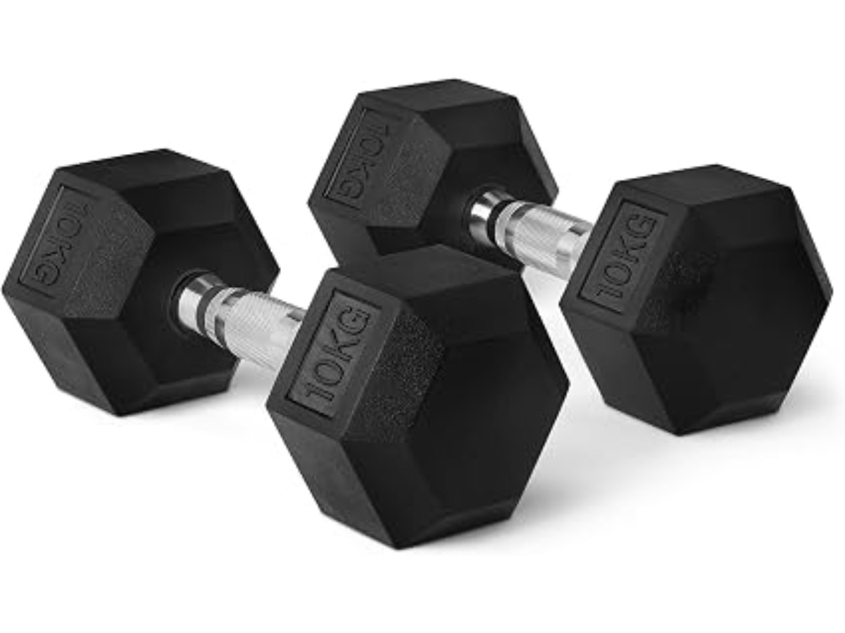 Amazon Basics Rubber Encased Hex Dumbbell Weights Set