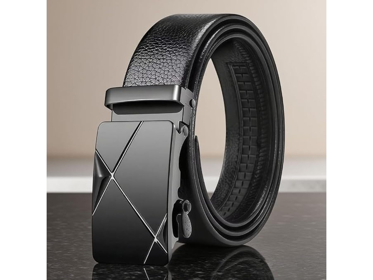 Men's Leather Belt with Automatic Buckle without Teeth