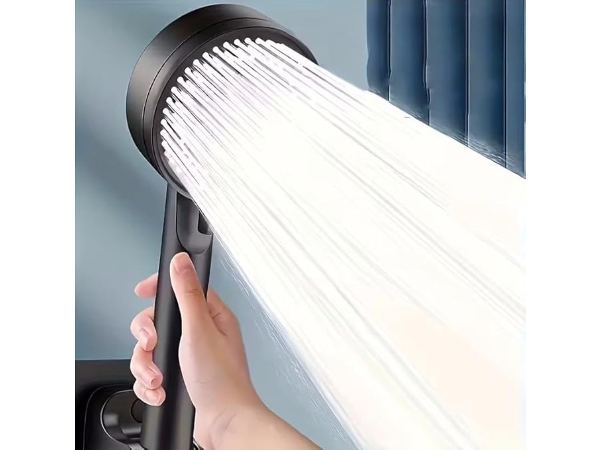 High Pressure Shower Head 5 Modes with 380% Water Lift Boost Rain Shower System, Suitable for Bathroom, Black