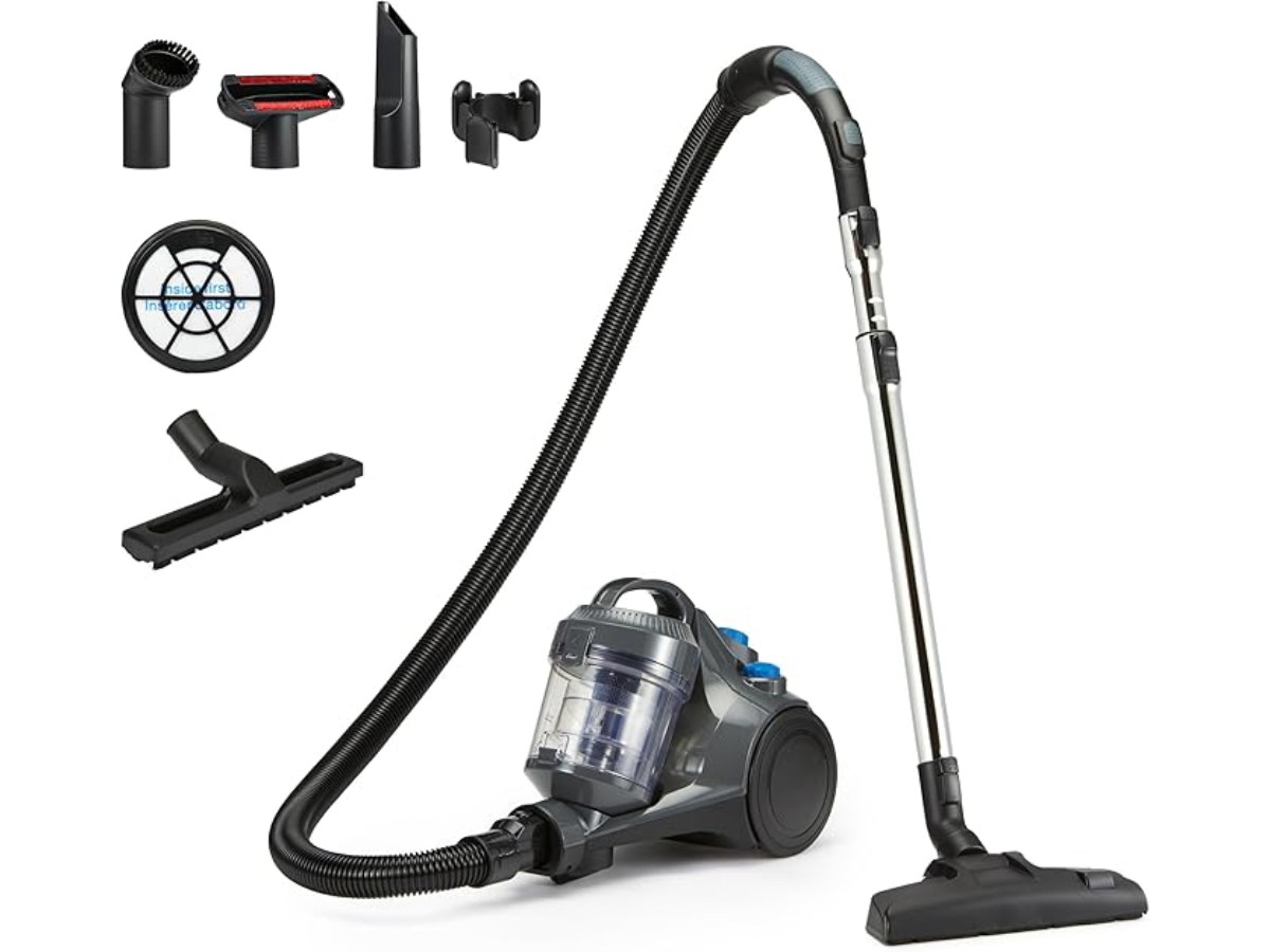 Amazon Basics Vacuum Cleaner Bagless 1.3L Compact Ultralight with Triple Action Brush, Filtro HEPA 850 W, for Carpets and Hard Floors, Grey