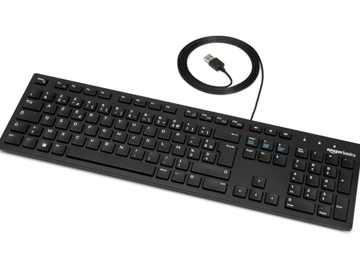 Amazon Basics Clavier USB Filaire Discret avec Disposition française, Noir